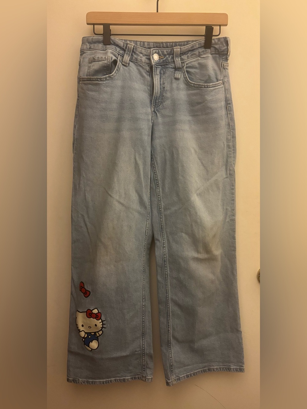 H&M Light Blue Straight Leg Jeans with Hello Kitty Patches